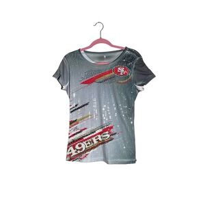 NFL Pro Line San Francisco 49ers Sequin Graphic T-Shirt Gray Red Womens Medium